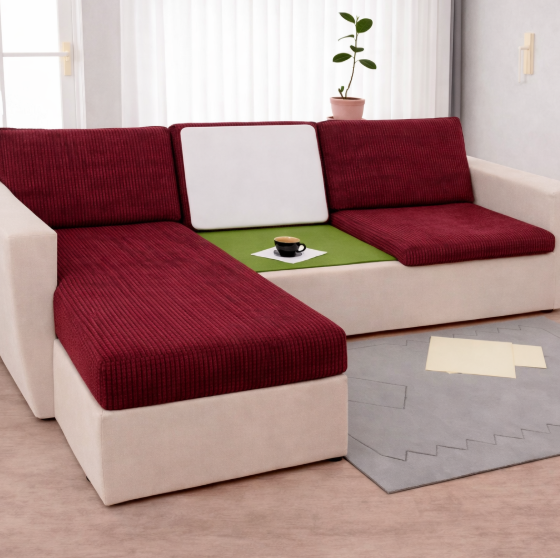 Чехол для сидений и спинок дивана мебельный велюр Lotus 67 бордовый