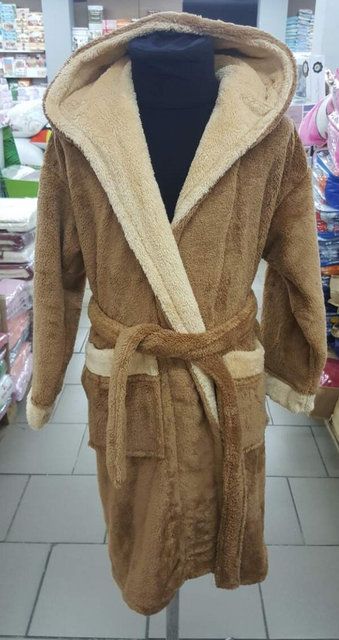 Махровый халат для подростков Zeron светло-коричневый с бежевым