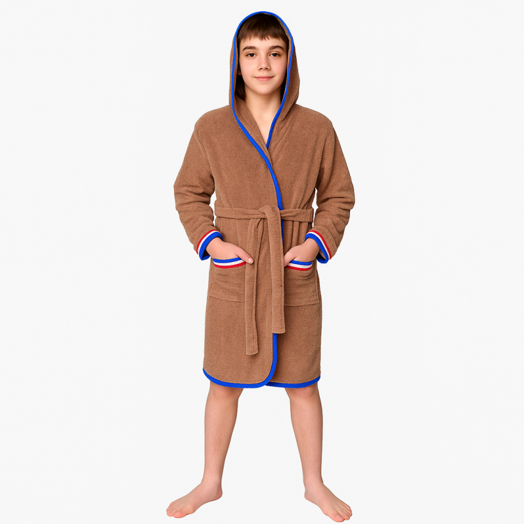 Подростковый махровый халат Welsoft бежевого цвета с полосками
