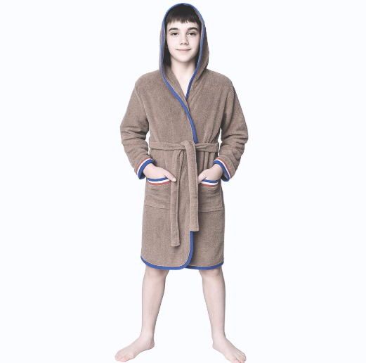 Подростковый махровый халат Welsoft бежевого цвета с полосками