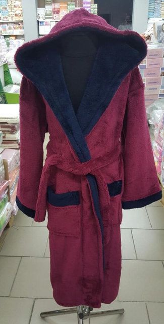 Махровый халат для подростков Zeron бордовый