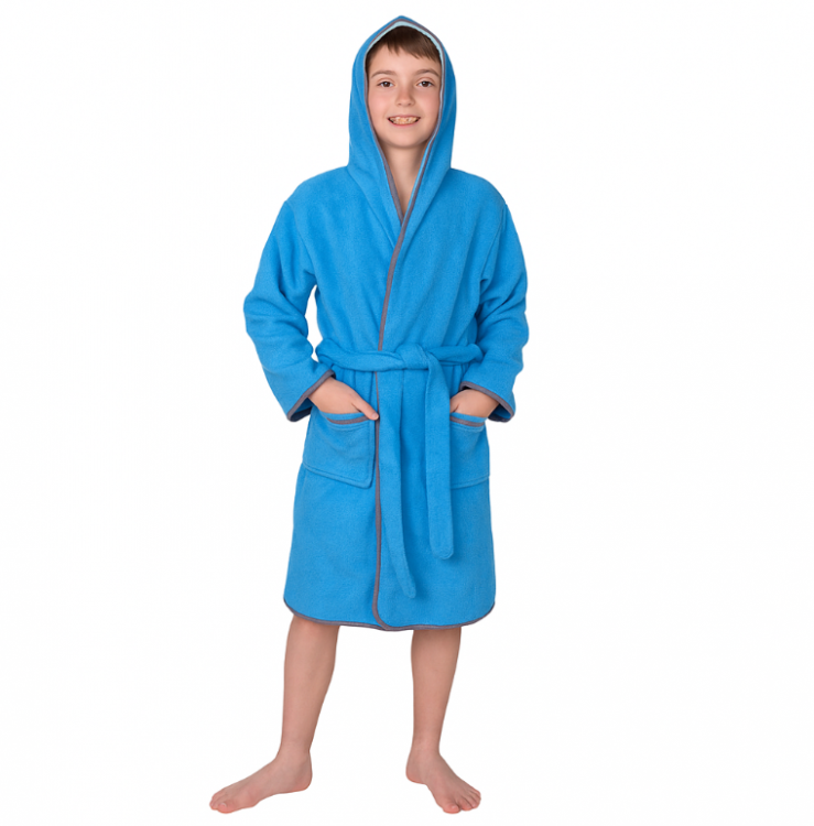 Подростковый махровый халат Welsoft бирюзового цвета с полосками 3 Подростковый махровый халат Welsoft бирюзового цвета с полосками 3