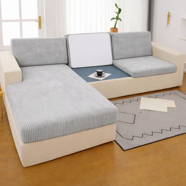 Чехол для сидений и спинок дивана мебельный велюр Lotus 92 светло - серый