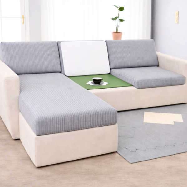 Чехол для сидений и спинок дивана мебельный велюр Lotus 92 светло - серый