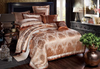 Жаккардовое постельное белье J-0075 коричневое с Узором