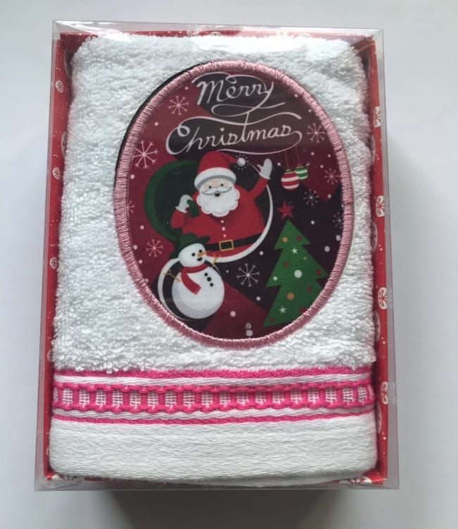 Полотенце новогоднее New Year - Санта, Снеговик, Ёлка Massimo Monelli розовым кантом