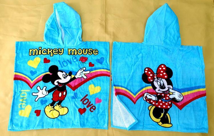 Пляжное полотенце пончо голубое Микки Маус для малышей