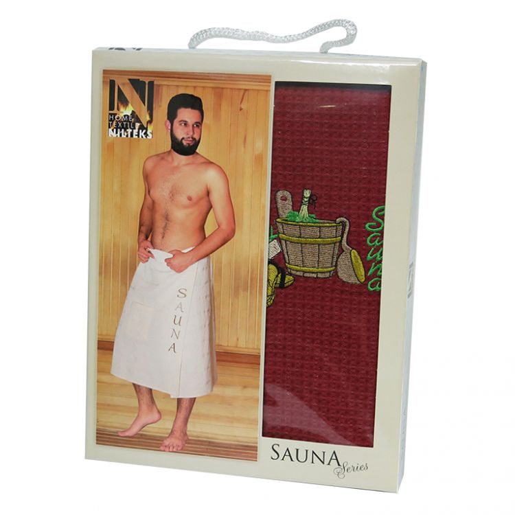 Мужское полотенце для сауны вафельное Nilteks красное
