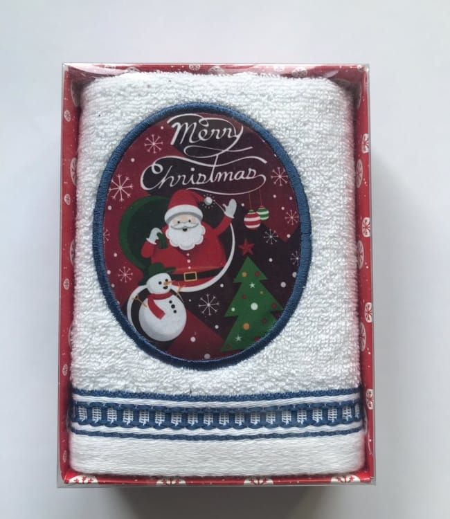Полотенце новогоднее New Year - Санта, Снеговик, Ёлка Massimo Monelli синим кантом
