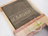 Капучиновое махровое полотенце для сауны Sauna подарочной коробке