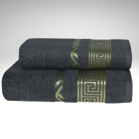 Темно-серое махровое полотенце с золотым кантом Parisa 430г/м2, хлопок 