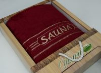 Бордовое махровое полотенце для сауны Sauna подарочной коробке