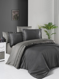 Двухцветное постельное белье антрацит/серый сатин de luxe