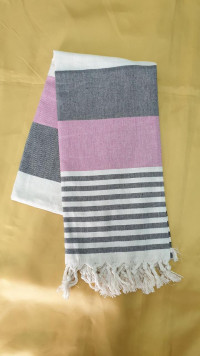 Пляжное полотенце Peshtemal широкая полоска - 13 серо-розовое