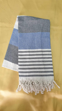 Пляжное полотенце Peshtemal широкая полоска - 14 серо-синие
