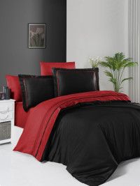 Двухцветное постельное белье красный/черный сатин de luxe
