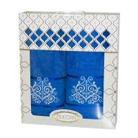 Махровые полотенца в наборе 2 шт Вензель ярко голубой