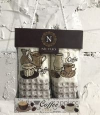 Вафельные кухонные полотенца Nilteks 35х50 (2шт.) Time Coffee V02