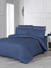 Однотонное синее постельное белье Vertical Stripe Sateen Lacivert