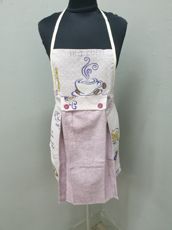 Фартук в наборе с махровым полотенцем Кофе кремовый/лиловый
