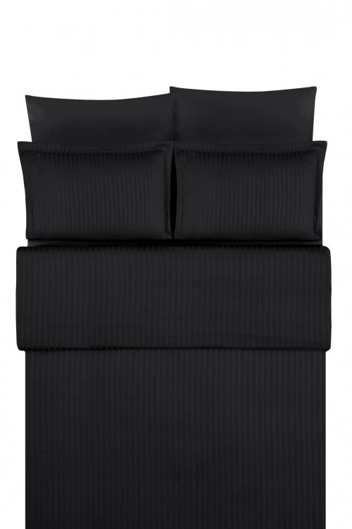 Однотонное постельное белье Stripe Sateen черного цвета