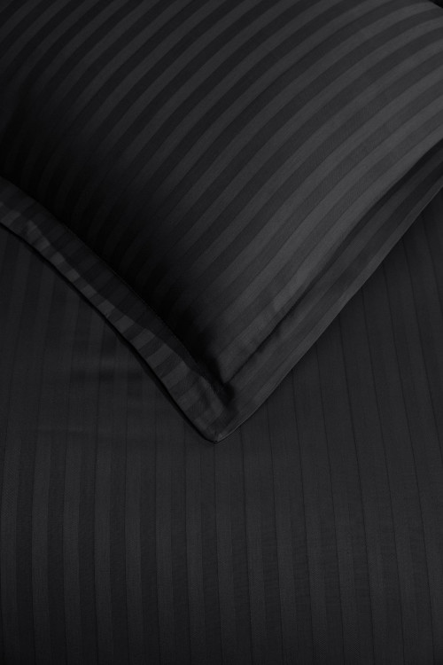 Однотонное черное постельное белье Stripe Sateen Siyah в Киеве