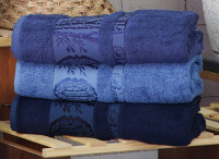 Набор синих бамбуковых полотенец 70х140 (3 шт), Aynali Agac Bamboo