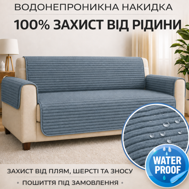 Водонепромокаемая накидка на 4 месный диван из мебельного велюра антрацит 2 Водонепромокаемая накидка на 4 месный диван из мебельного велюра антрацит 2