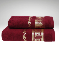 Бордовое махровое полотенце с золотым кантом Parisa 430г/м2, хлопок  