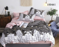 Серый комплект постельного белья с изображением котов из бязи