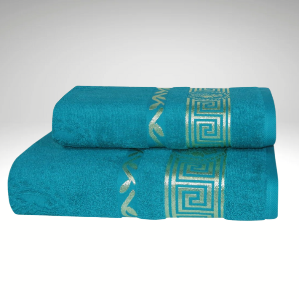 Бирюзовое махровое полотенце с золотым кантом Parisa 430г/м2, хлопок