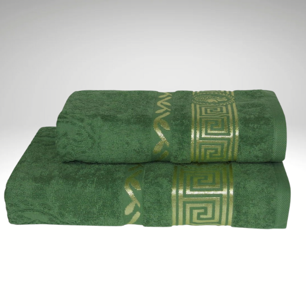 Зеленое махровое полотенце с золотым кантом Parisa 430г/м2, хлопок