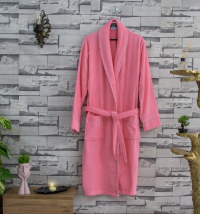 Велюровый женский розовый халат без капюшона Шаль