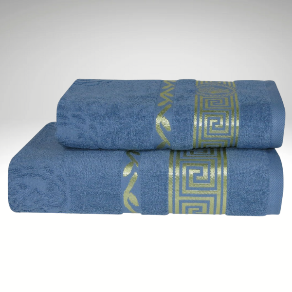 Голубое джинс махровое полотенце с золотым кантом Parisa 430г/м2, хлопок 