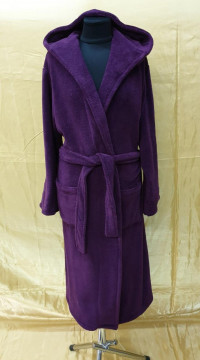 Халат женский длинный c капюшоном темно фиолетовый Welsoft
