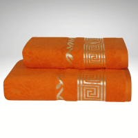 Оранжевое махровое полотенце с золотым кантом Parisa 430г/м2, хлопок