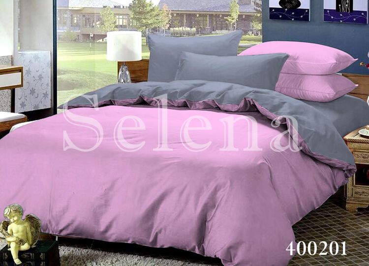 Комплект постельного белья поплин Серо-Розовый