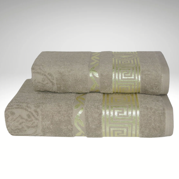 Бежевое махровое полотенце с золотым кантом Parisa 430г/м2, хлопок