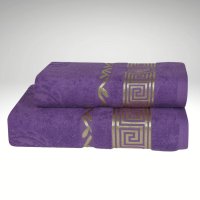 Сиреневое махровое полотенце с золотым кантом Parisa 430г/м2, хлопок 