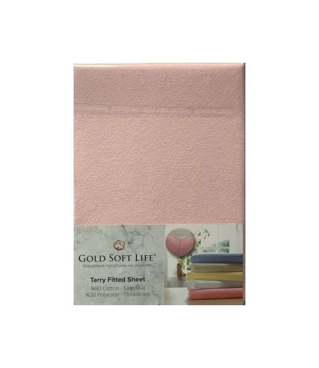 Простынь трикотажная на резинке Gold Soft Life Terry Fitted Sheet светло розовая