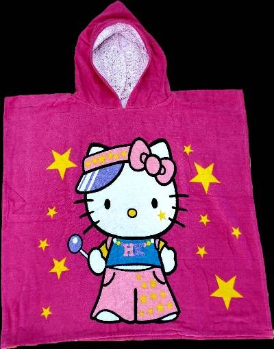 Детское пляжное полотенце пончо розовое Хелоу Китти