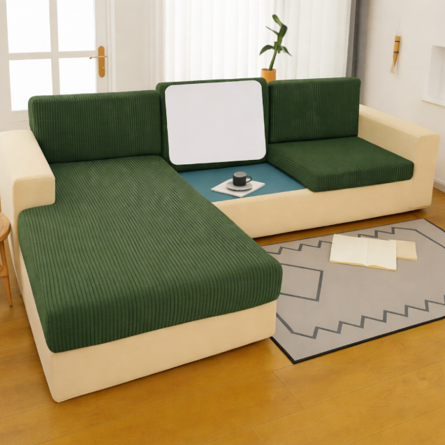 Чехол для сидений и спинок дивана мебельный велюр Lotus 37 зеленый 1