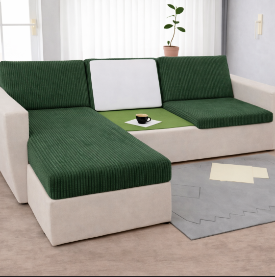 Чехол для сидений и спинок дивана мебельный велюр Lotus 37 зеленый 1