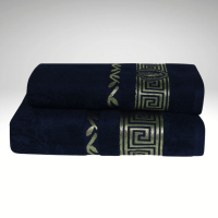 Темно-синее махровое полотенце с золотым кантом Parisa 430г/м2, хлопок 