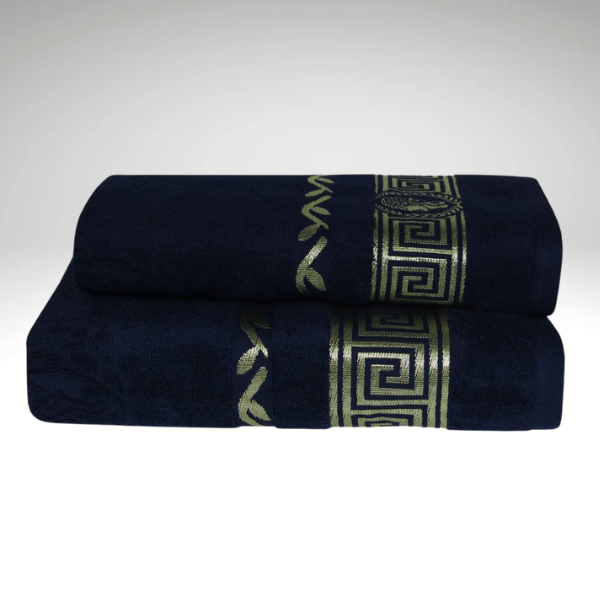 Темно-синее махровое полотенце с золотым кантом Parisa 430г/м2, хлопок