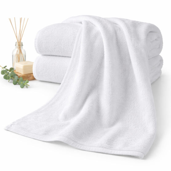 Белое махровое полотенце для отелей 500 гр/м2 Узбекистан