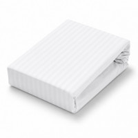 Простынь натяжная на резинке бязь Stripe Hotel Collection White