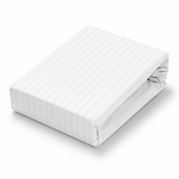 Простынь натяжная на резинке бязь Stripe Hotel Collection White