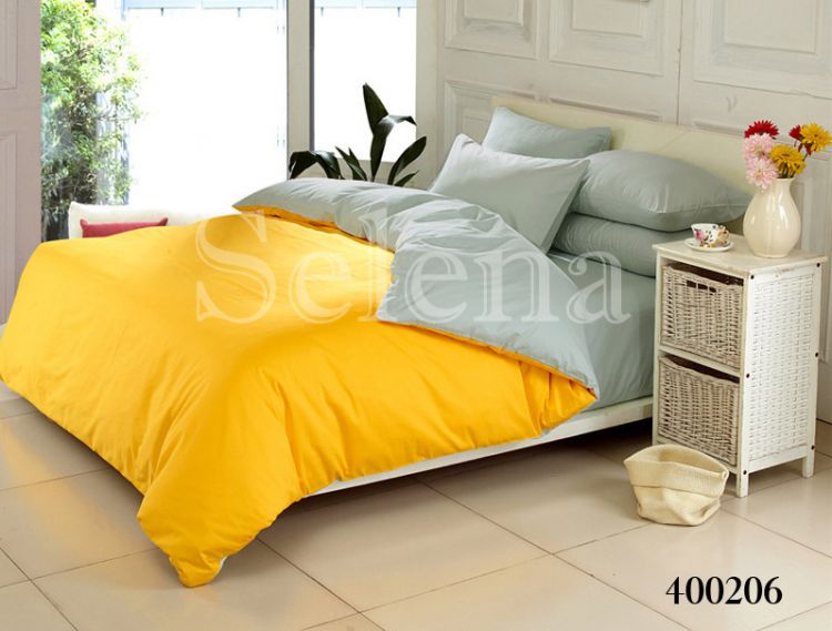 Комплект постельного белья поплин Серо-желтый