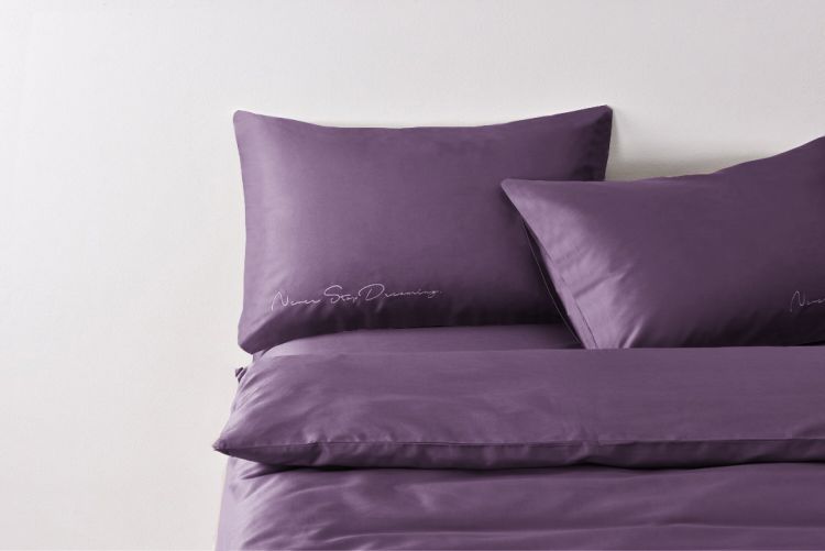 Фиолетовое постельное белье с вышивкой T-0007 сатин